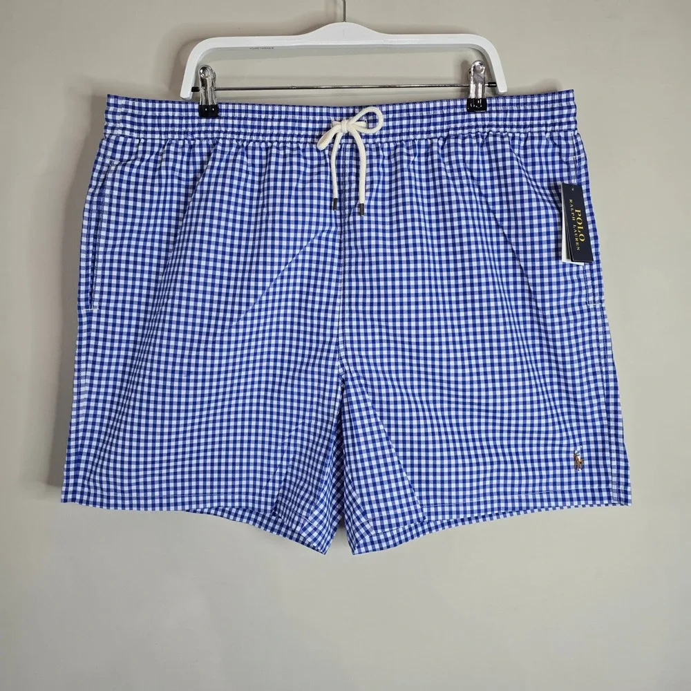 Polo Ralph Lauren Men's Swim Trunks Blue Gingham Size‎ 1XB MSRP $95